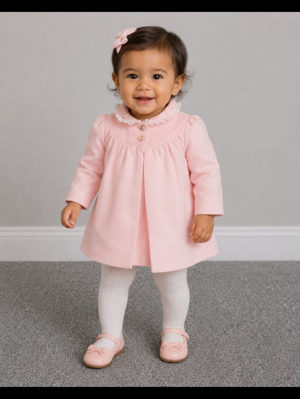 Vintage MILLICENT'S Pink Baby Cape Coat W Matching Hat Ruffled Collar 18 Months